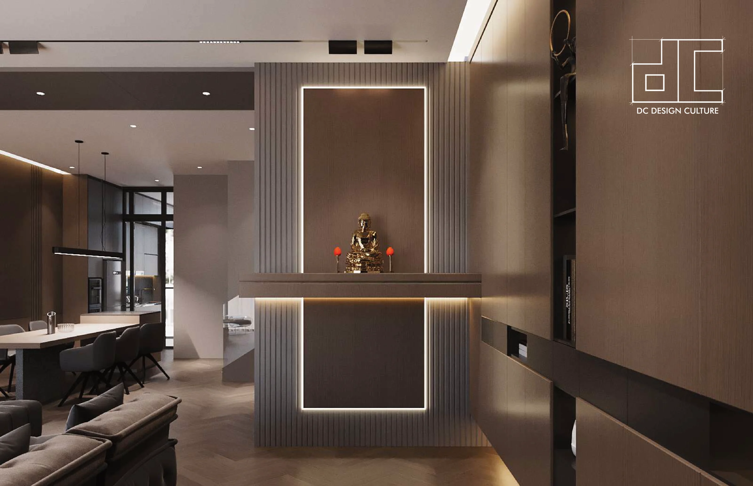 Aurora Sentral — living room shrine and open-plan view