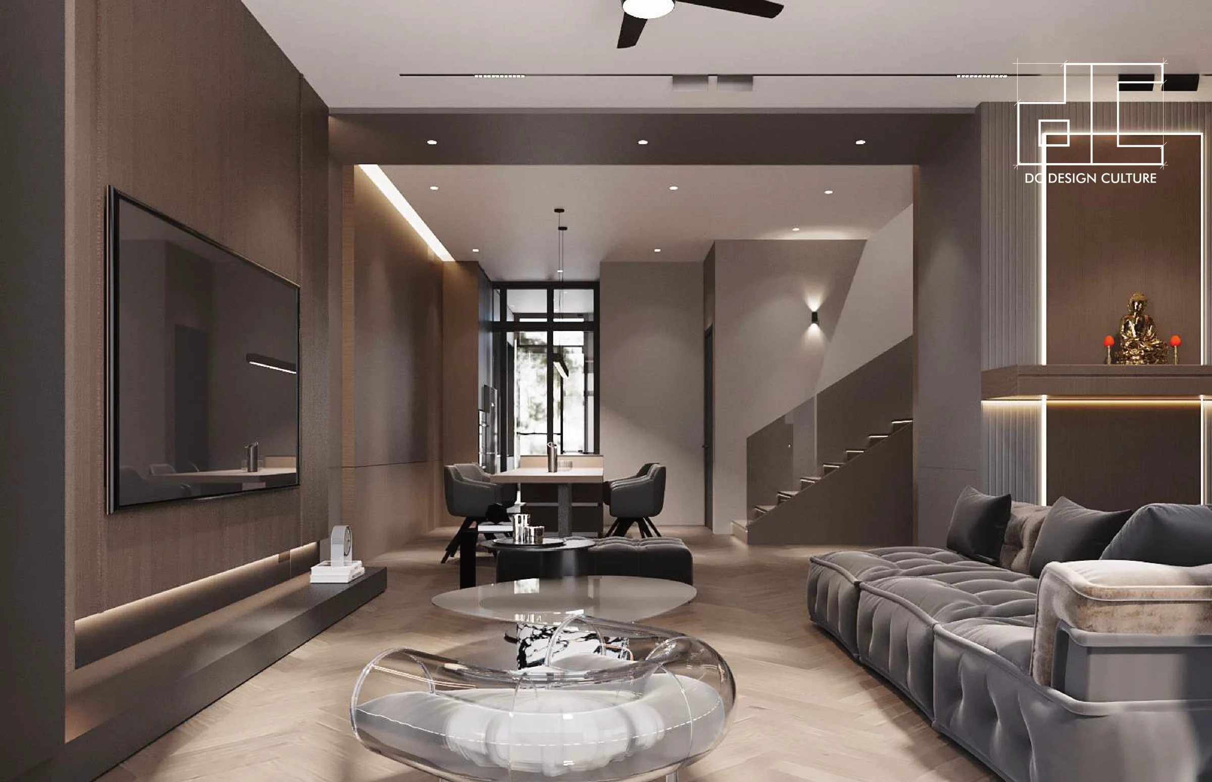 Aurora Sentral — open-plan living, dining, and staircase